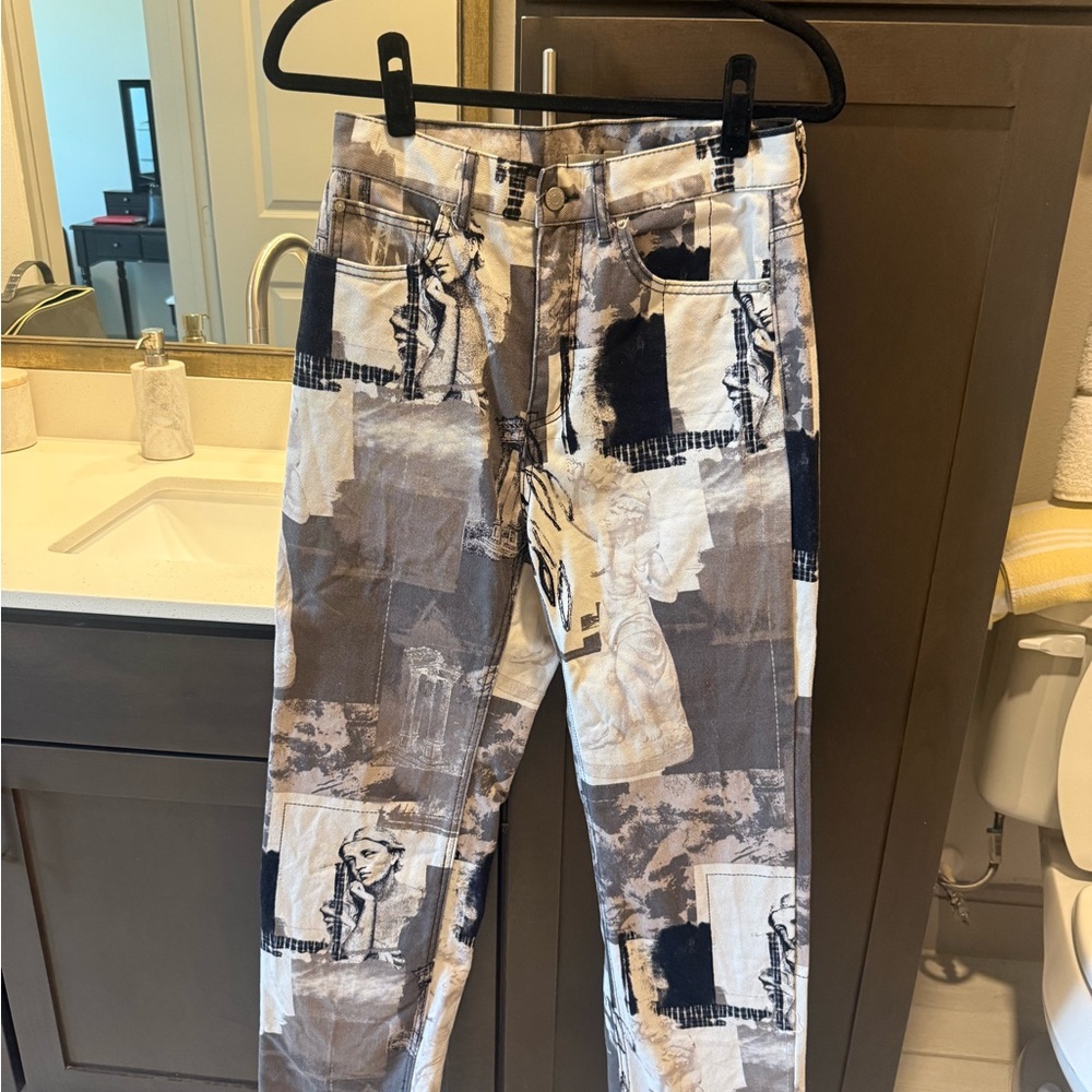 BDG Men's Graphic Patchwork Chinos in Brown, Black & Cream